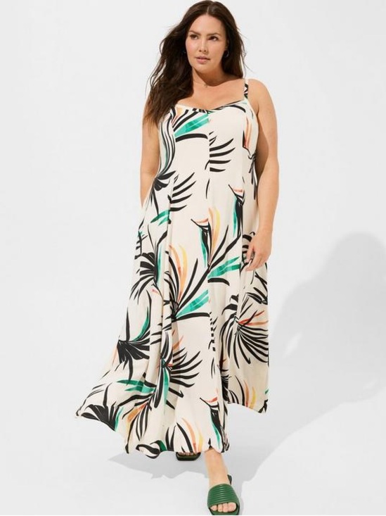 torrid Dresses & Skirts - Torrid Maxi Challis Trapeze Dress Palm Leaves Dew EUC Size: 4 (26/4x)